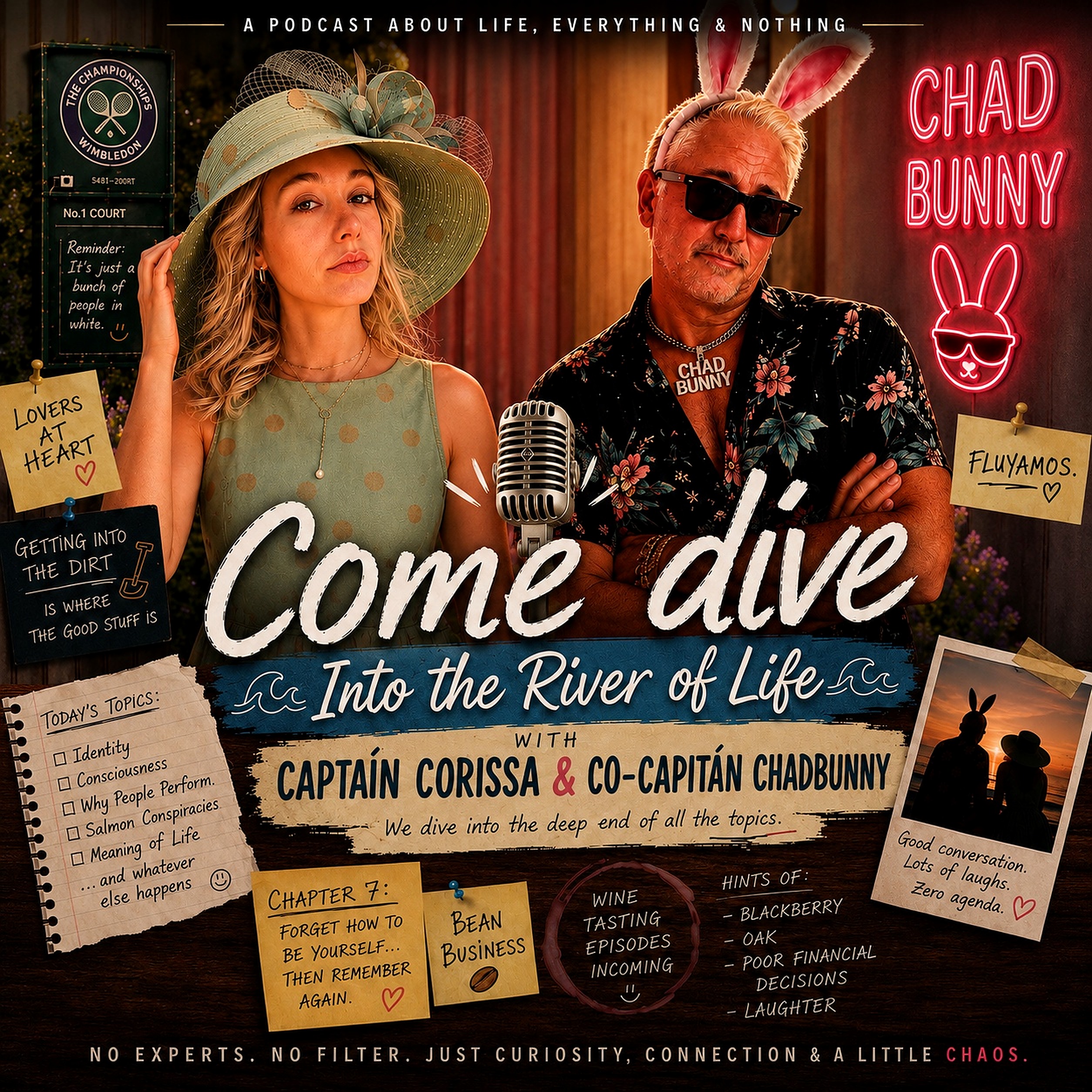 Come Dive podcast poster with Captain Corissa and Co-Capitán ChadBunny